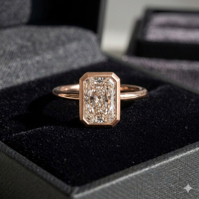 E F/VVS IGI Lab Grown Diamond Ring 3 Karat Strahlende 14K Rose Gold Bezel Fas...