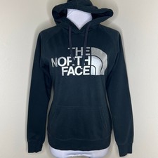 The North Face Half Dome Hoodie Small Womens Black Logo Spell Out Fleece Silver