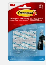 NIP Command Mini Wall Hooks, Clear, Damage Free Decorating, 6 Hooks & 8 Strips