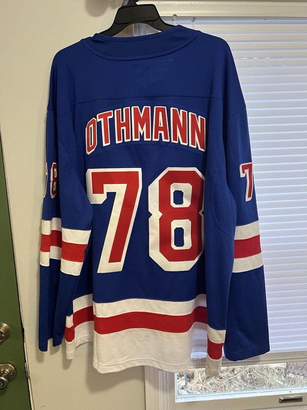 Blue four XL New York Rangers home fanatics Jersey with  78 Othmann