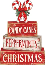4 Pcs Christmas Candy Cane Table Decor Christmas Wooden Decorative Signage Red a