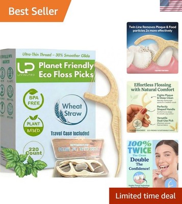 Twin Line Dental Floss Picks 220 Count   Tooth Flossers Made with Wheat-Straw...
