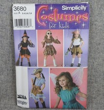 Simplicity 3680 Girls Witch Dancer Pirate Cowgirl Fairy Costume size 3-8 Uncut