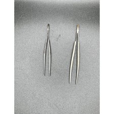 Vtg Pair of 2 Silver Tweezers Set Precision Pointed Tips Grooming Tools Metal