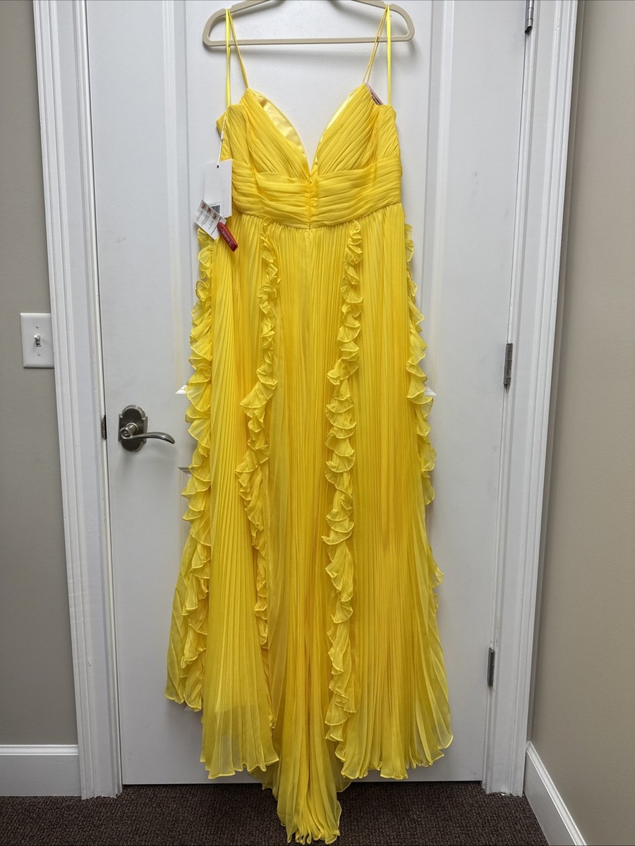 【送料関税込】MAC DUGGAL ボールガウン リボンチューブトップ Mac Duggal Size 14 Yellow 70172 Pleated Sleeveless Flowy