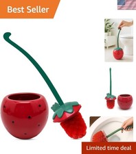 Sturdy Toilet Bowl Brush with Ergonomic Handle and Holder - Strawberry Design