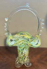 VINTAGE MURANO STYLE SPATTER ART GLASS MULTI-COLOR BASKET 10''