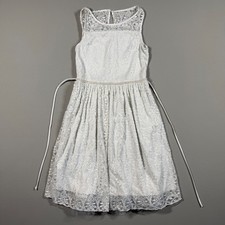 White Lace Sleeveless A-Line Mini Dress Size 16 Tie Waist Communion Wedding
