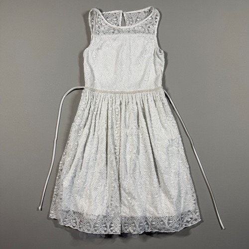 White Lace Sleeveless A-Line Mini Dress Size 16 Tie Waist Communion Wedding