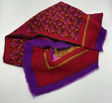 Vintage Scarf Floral Wool Shawl Wrap Women Red Purple Cottagecore Red Purple