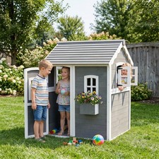 Playhouse for Kids Outdoor with Floors, for 3-8 Years Old, Gray
