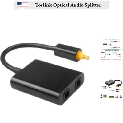 Dual Port Optical Toslink Digital Adapter Splitter Audio Cable Fiber 1 In 2 Out