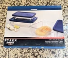 Pyrex Storage Plus 6 Pc Glass Bake N Store Set Blue Lids Corning NOB