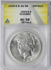 1925-S Peace Dollar $1 AU 58 Details Cleaned ANACS