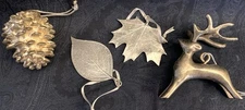 Nature Ornaments Vilmain & Klinger Pewter Leaf Silverplate Pinecone Reindeer
