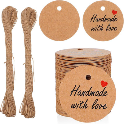 Geschenkanhänger 200 Stück Handmade with Love Kraftpapier Etiketten Rund Tags