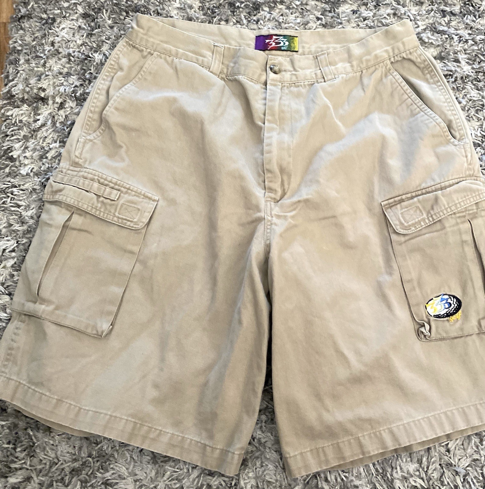 333 Golf Men's Cargo Shorts Cotton Button Closure Pockets Flat Front Beige