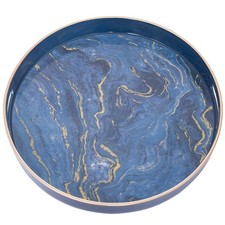 MAONAME 13" Round Marbling Plastic Decorative Tray with Handles - Coffee Table