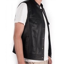Concealed Stand Waistcoat Collar Vest PU Men's Fashion Black Carry Punk Leather