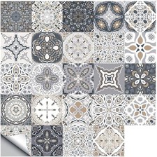 24 PCS Moroccan Style Tile Sticker, 4x4 Grey,white,navy Blue,purple