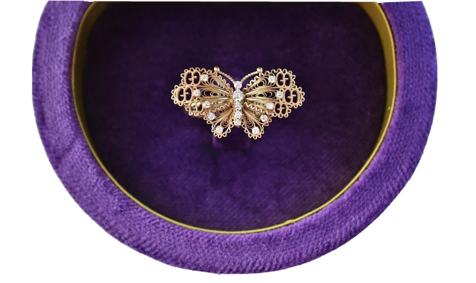 🆕️GUCCI Le Marché des Merveilles MARIPOSA GG Motivo Oro 18K DIAMANTE Anillo 6.25 Foto 3 de 4