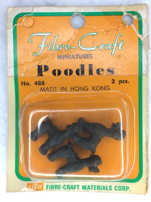 Dollhouse Poodles Miniatures NOS Set Of 3 Dogs Figures Vintage Black Fibre-Craft