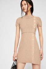 Free People Lottie Rib A-Line Mini Dress, Natural, Small, RRP $128