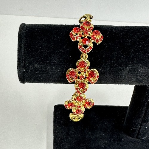 Pulsera Vintage Rojo Estrás Tono Dorado Joyería ENCANTADORA - Imagen 6 de 9