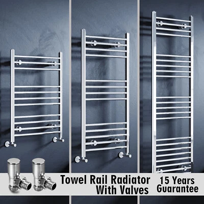 ELEGANT Bathroom Heated Towel Rail Radiator Chrome Straight Curved Warmer Rad With Valve
