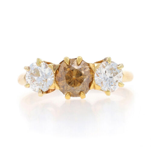 Yellow Gold Diamond Art Deco Three-Stone Ring 18k… - image 1