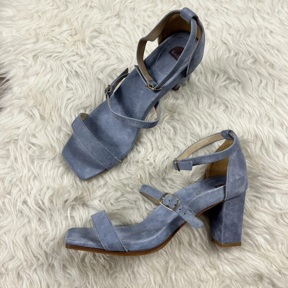 Blue suede strappy heels clearance