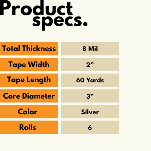 6 Rolls Silver Extreme Heavy-Duty Multi Purpose Duct Tape 2" x 60 Yards, 8 Mil - Picture 3 of 7