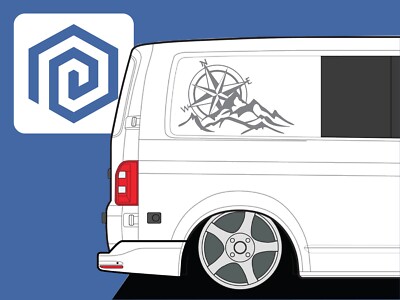 GROSSE 2x Kompass Mountain Vinyl Aufkleber für Wohnmobil Van Wohnwagen Aufkleber Grafik