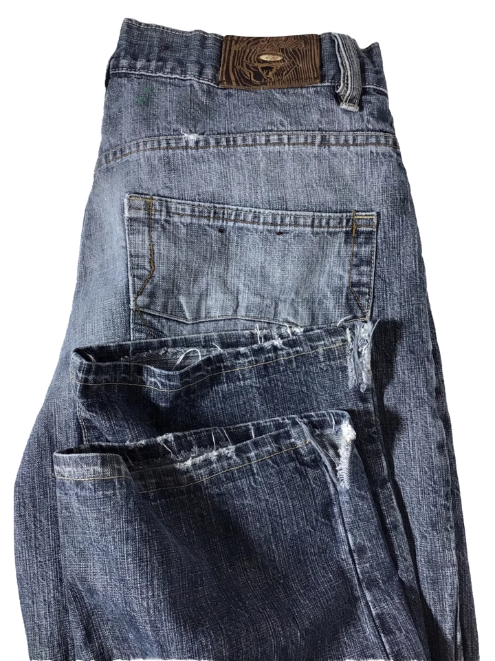 Pantalones de mezclilla Indigo Star para hombre 34x32 desgastados pierna recta lavado medio Foto 2 de 4