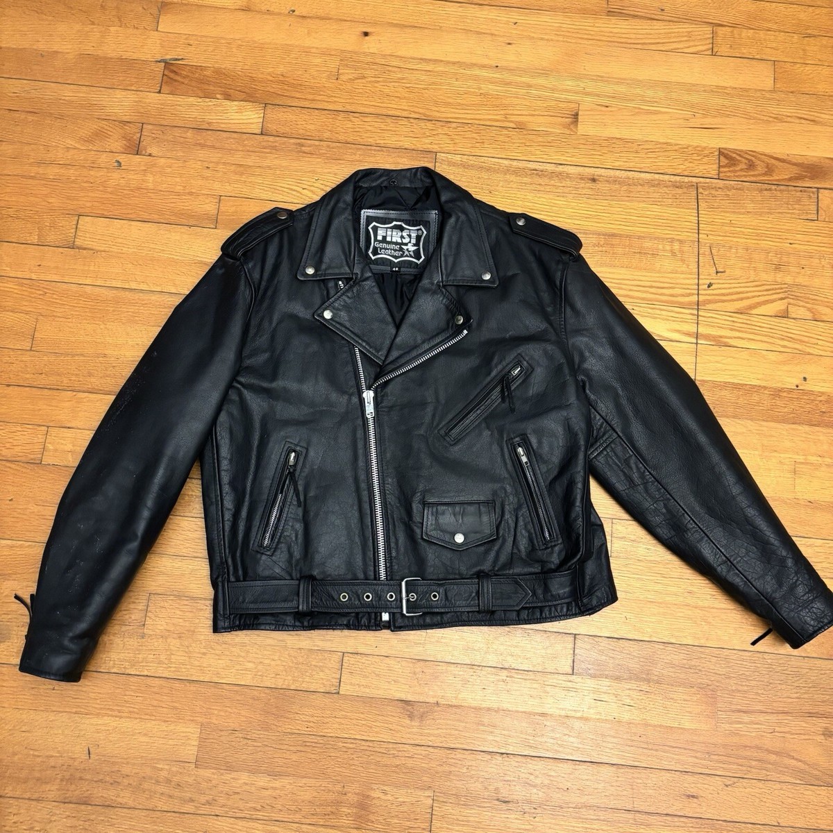 Vintage 80's FIRST Genuine Leather Motorcycle Ramones Style Jacket