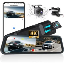 10"Cam Front Rear 4K Full 1080P HD Dash Mirror Camera for Cars 170° Wide Angles