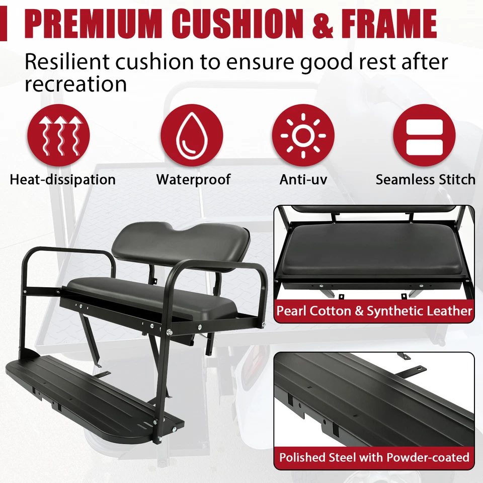 Golf Cart Flip Rear Back Seat Kit - Black Cushion For Yamaha Drive G29 2007-2016 Foto 4 de 4