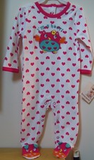 Girls Buster Brown I'm A Hoot Owl Heart LS Footed Sleep And Play Outfit Sz 6-9M
