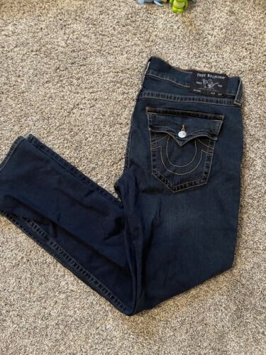 True Religion Mens Size 36 x 34 Ricky Flap SN Relaxed Straight Jeans Denim - 第 1/11 張圖片