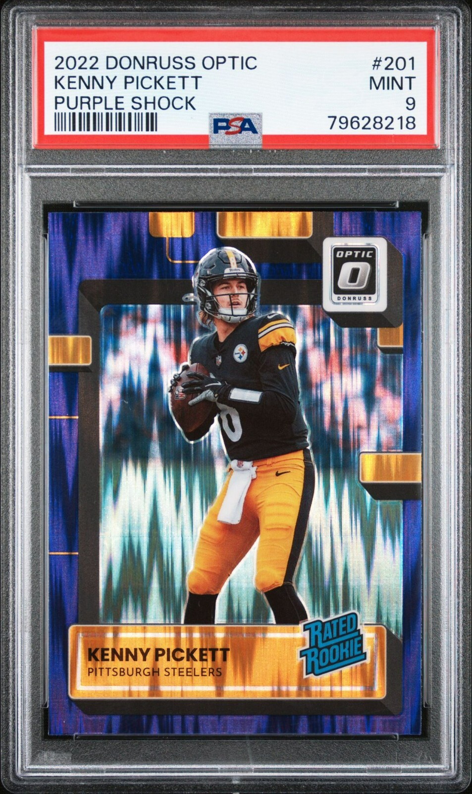 2022 Panini Donruss Optic Kenny Pickett RC#201 Purple Shock PSA 9 Pitt. Steelers