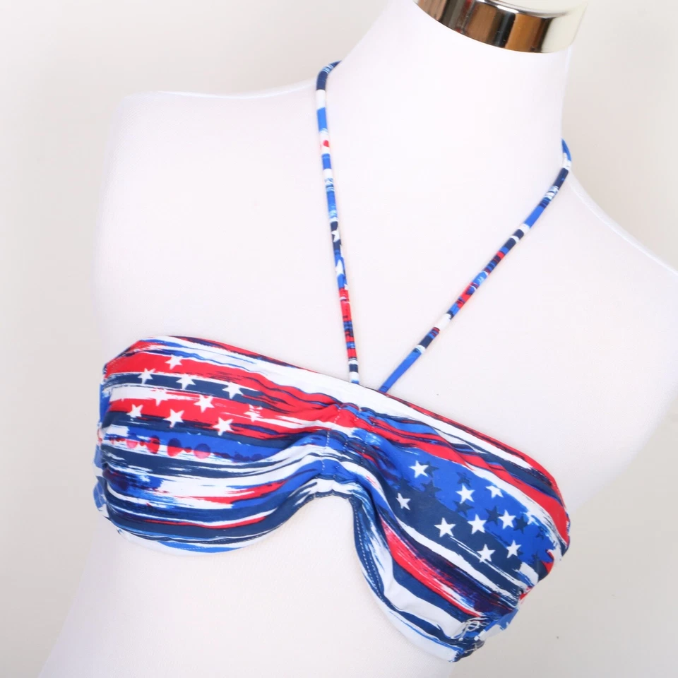Top de bikini OP Ocean Pacific M rojo blanco azul bandera americana Foto 2 de 4