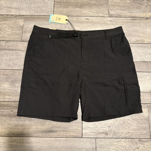 NWT prAna Mens Stretch Zion II Shorts Black Nylon Hike Cargo Pocket Sz 42x8