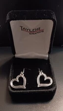 Sideways Beaded Heart Silver Pierced Dangling Earring Jewelry, New - Anniversary
