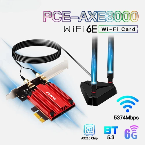 WiFi Adapter WiFi6E AX210 5374Mbps Tri Band 2.4G/5G/6Ghz Blue-tooth 5.3 802.11AX