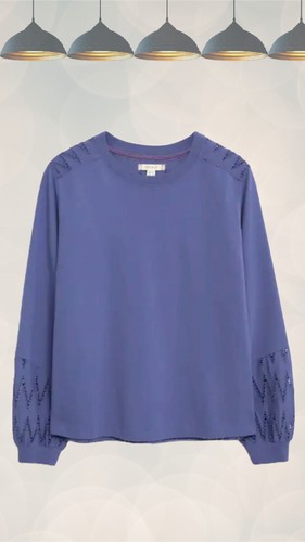 Chemise Double Tricot White Stuff – Manches Longues, Bleu, 100% Coton, Défaut Mineur