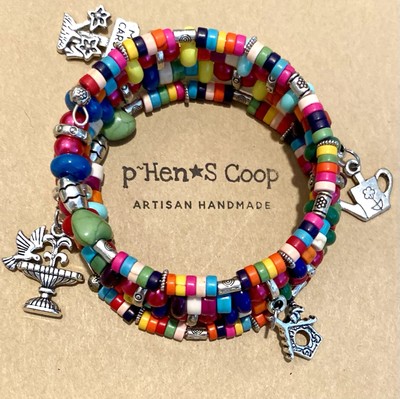 Bracelet Boho Colorful Garden Charms Wrap Memory Wire Artisan Handmade USA 2023