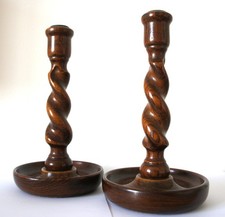 Antique Pair of Barley Twist Oak 8" Candlesticks BEAUTIFUL CONDITION