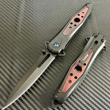 8.75 Wood Military Tactical EDC Spring Assisted Open Blade Folding Pocket Knife