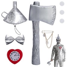 LFUTARI 5 Pcs Halloween Silver Funnel Hat and Axe Costume Silver, Tin-5pc