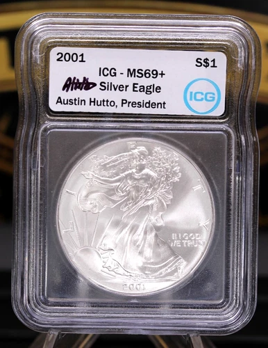 2001 Silver Eagle $1 ICG MS69+ • Austin Hutto Signed Label • 1 oz .999